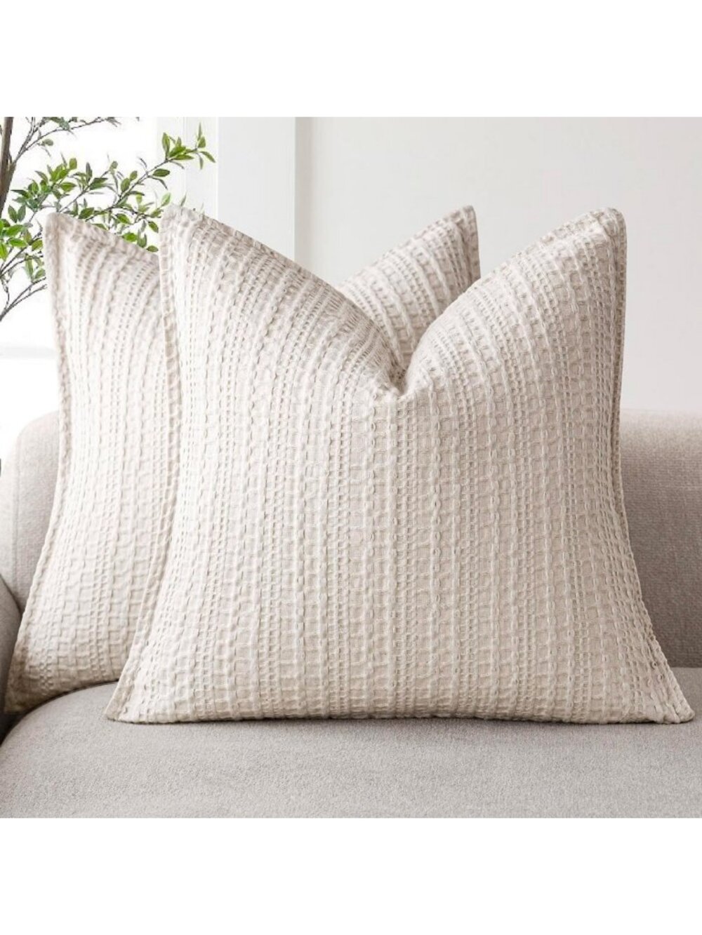 Set of 2 Decorative Cotton Waffle Throw Pillow Covers, 20x20 Inch Euro Shams for